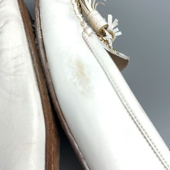 Stuart Weitzman Tassel Loafers White Leather Gold Studded US 10 - Picture 12 of 12